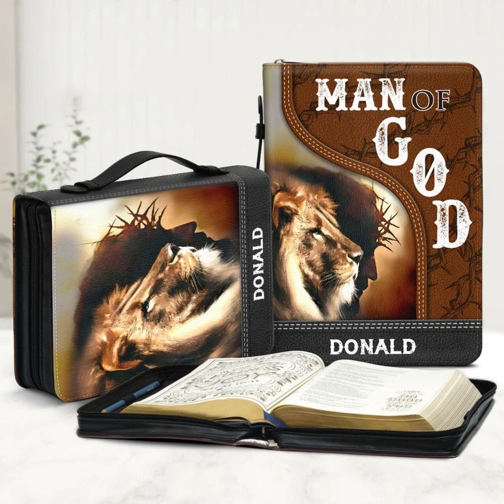 Man of God Bible Cover | PU Leather | Lion + Jesus Design | NWOT